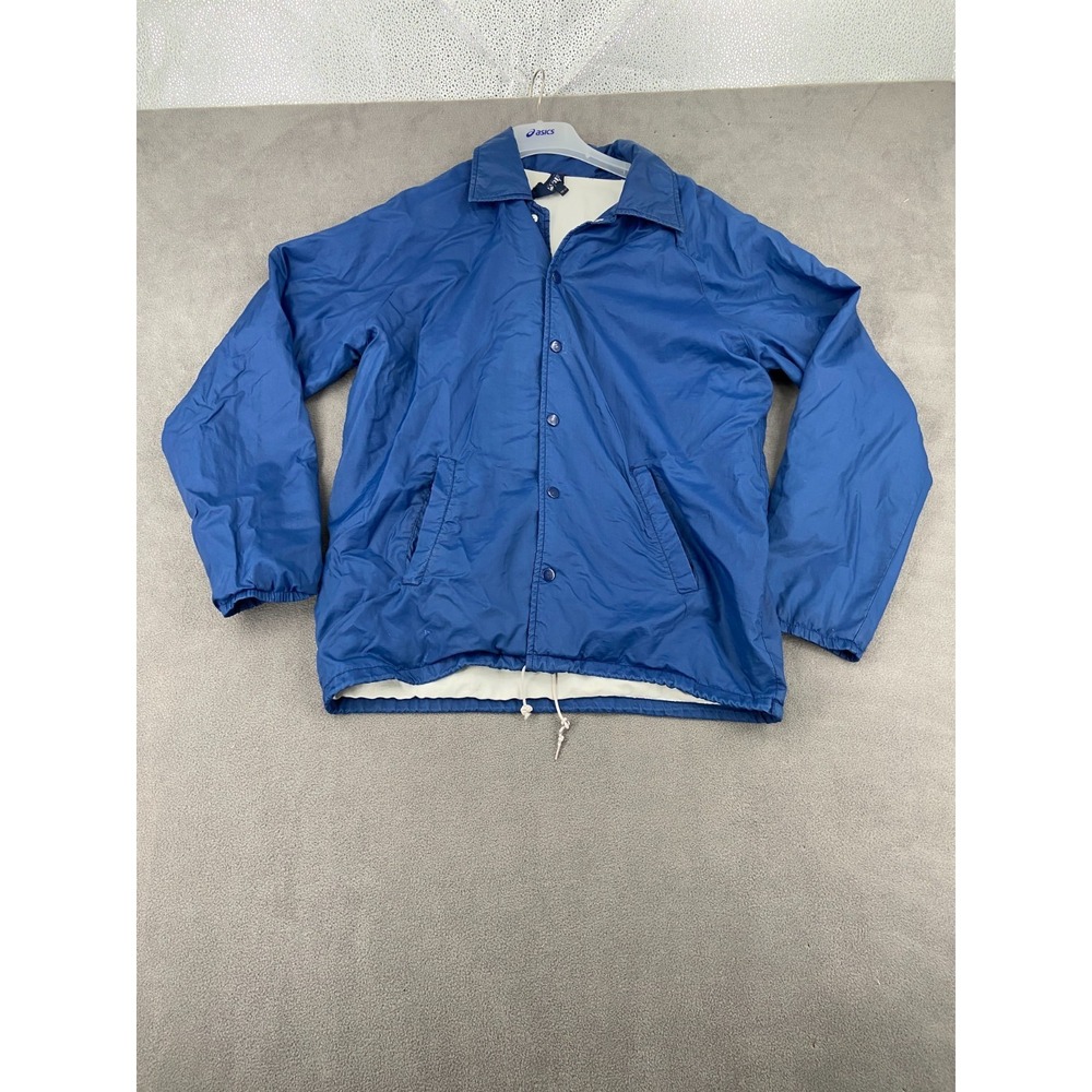 Vintage 80s Trax Jacket Mens Medium Blue Cotton Lined Snap Front Insulated
